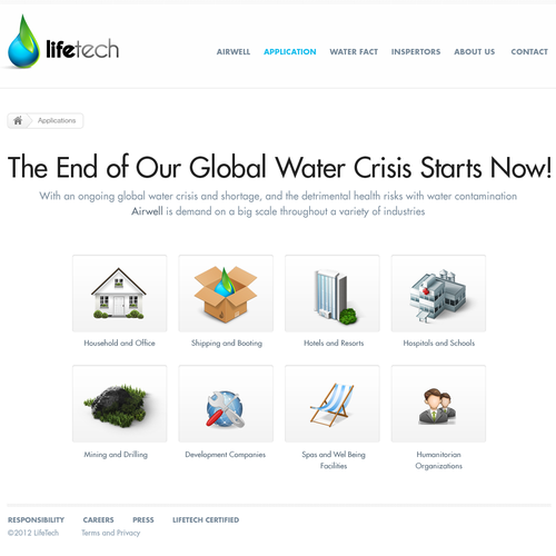 New website design for LifeTech: We turn air into drinking water. デザイン by Creative Zeune