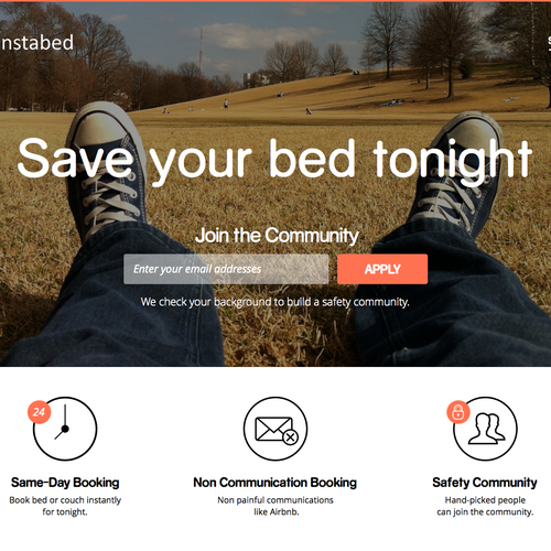 Landing page for simple, on-demand bed booking app Design by kcmr