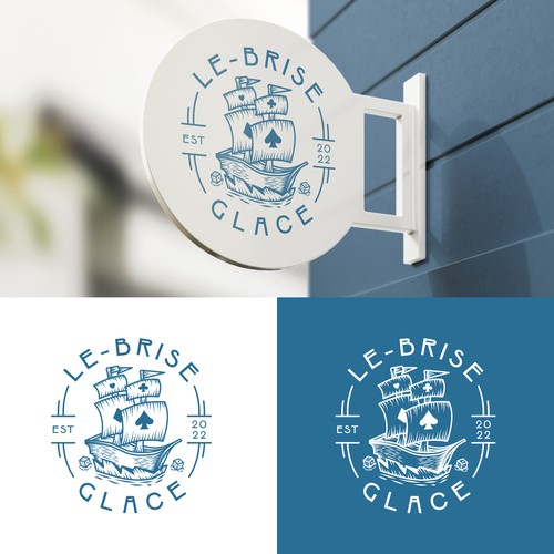 Design Board game bar logo with tavern design, inspired by vintage ice breaker boat atmosphere - official name is "Le Brise-gla di Logo Stadium