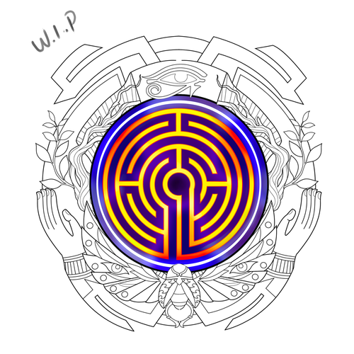 Sacred Labyrinth Psychedelic Tattoo Design by Jezzus