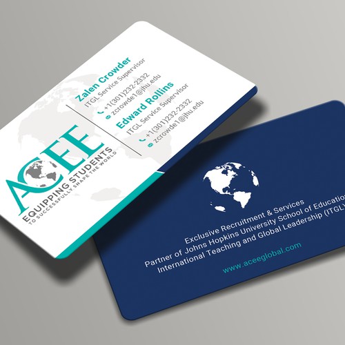 ACEE's new business card to show the partnership with JHU ITGL program Design von Roni_