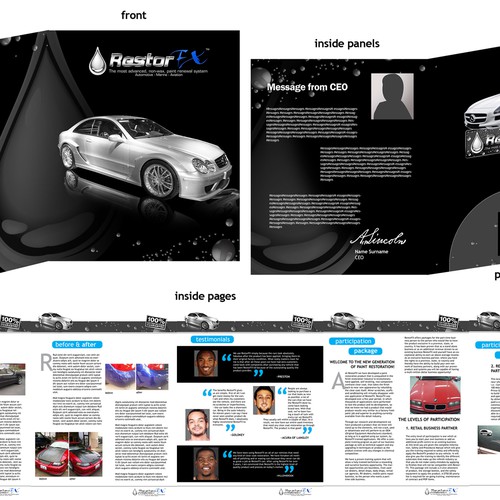 Design by shanngeozelle titled "COOL SALES SHEETS & FOLDER NEEDED FOR AUTOMOTIVE CLEAR COAT"