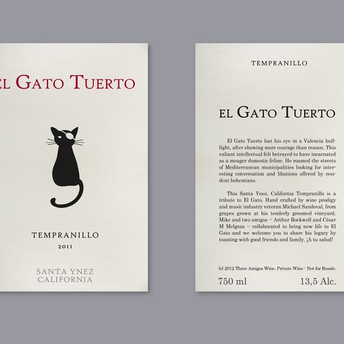 Wine Label - El Gato Tuerto Design by virunga