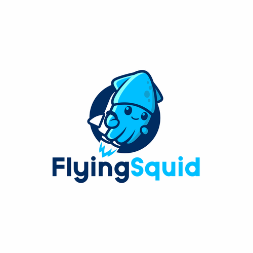 Logo of a squid wearing a jetpack for product named FlyingSquid Design by PatricioDesigns