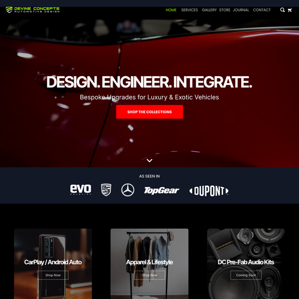 Design by Murray Junction titled "Devine Concepts Shopify Store Design"