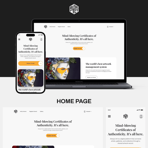 Homepage and a single Page Design for Always Art an art related startup company. Design by DESIGNATHON