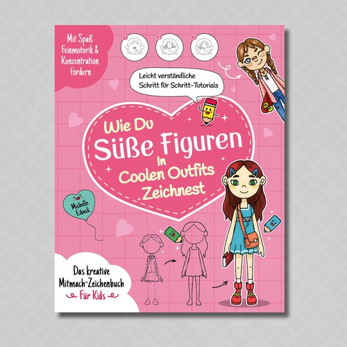 Design a creative cute cover for a children's drawing book with cute Characters Design by DX Raven Design