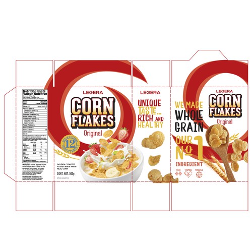 Premium cereal breakfast packaging (Corn Flakes) Design by Gustavo RV