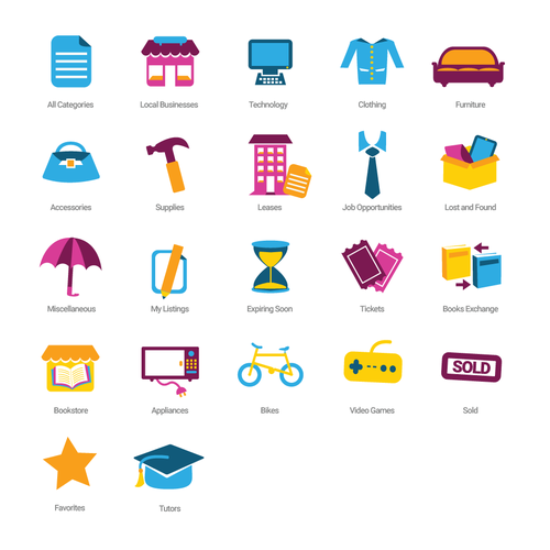 Category icons package for a classified website, concurso Ícone ou botão