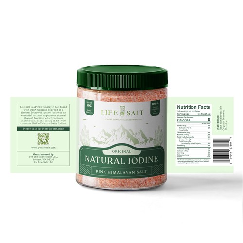 Label for Natural Iodine Pink Himalayan Salt that is fused with Seaweed Design by Kukuh Saputro Design