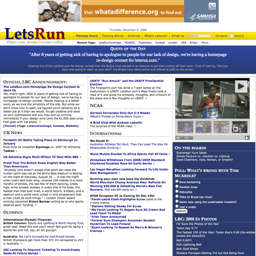 LetsRun.com Homepage Re-Design/Cleanup Diseño de dburnham