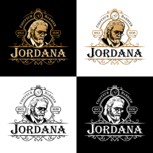 "coiffeur barbier français de 1938. troisième génération" winning Logo design