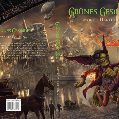Book cover: Fantasy novel (humour, magic, steampunk) set in victorian Berlin Design by metatron studio