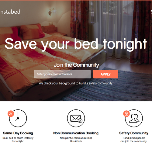 Landing page for simple, on-demand bed booking app Design by kcmr