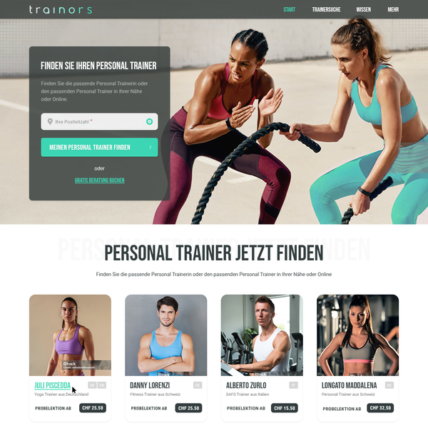 Design by Pint titled "Find a trainer"