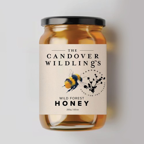 The Bees Need You! Wild Forest Honey Label Design. Design by Osolindu