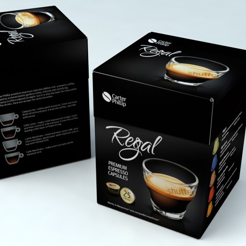 Design an espresso coffee box package. Modern, international, exclusive. Design by Coshe®