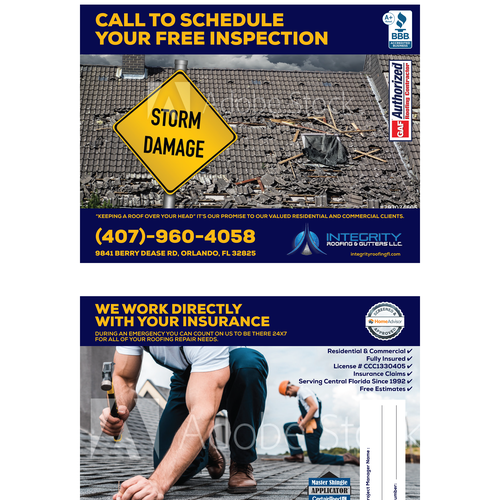 Roofing Company Storm Damage Flyer Réalisé par Wicked By Design