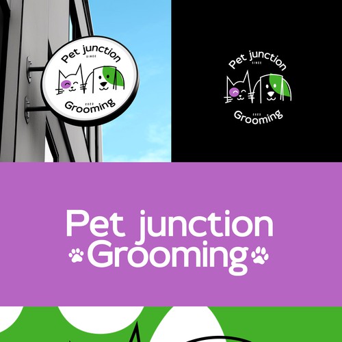 Fun cat and dog grooming salon logo Design by CREA CO