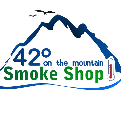 Create logo as the 42° is to look like 420 and then some mountains
and put "on the mountain" under smoke shop
 Design by vnoel