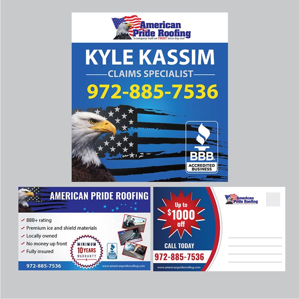 Design by Creative_Fox titled "Design American themed roofing postcard and yard sign"
