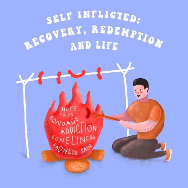 Design by FI SABILILLAH titled "Illustration for podcast cover of beating the addiction"