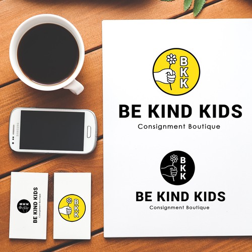 Be Kind!  Upscale, hip kids clothing store encouraging positivity Design by Jemcalija