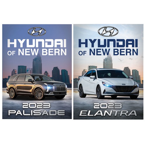 Flyer for Hyundai car dealership showing off the new Palisade and Elantra Design by omsplus