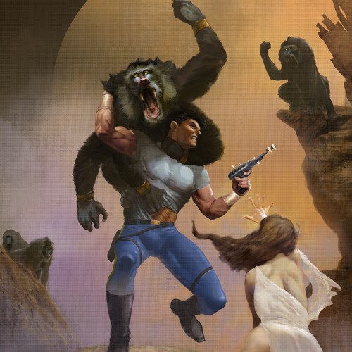 70's style science-fantasy custom art for book cover Design by zoxigen