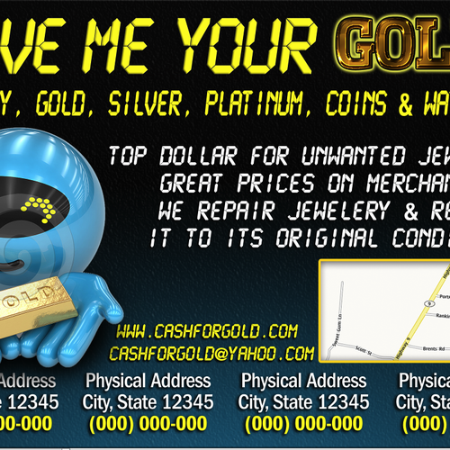 New postcard or flyer wanted for Cash 4 Gold デザイン by carissaforu