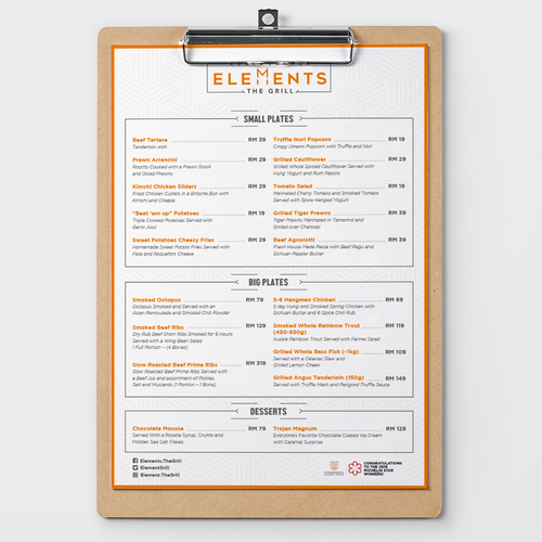 Menu for Michelin Star Chef Restaurant. Design by sisylpriscillia