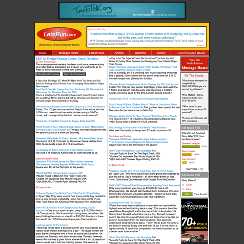 LetsRun.com Homepage Re-Design/Cleanup Diseño de Beyond Designing