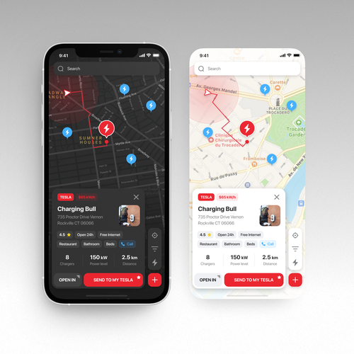 Tesla App to localise charging point on a map Design by Ratko Batinic
