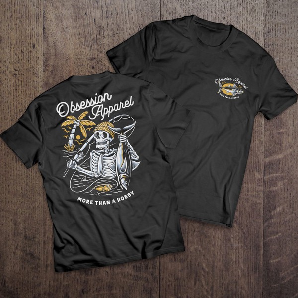 Fisherman skeleton vintage illustration