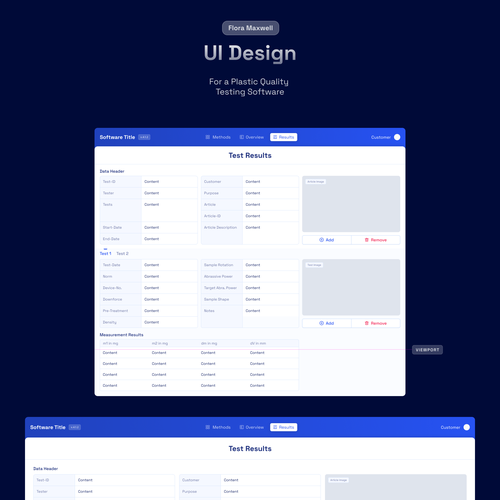 A desktop web UI design for a plastic quality testing software Design by Flora Maxwell