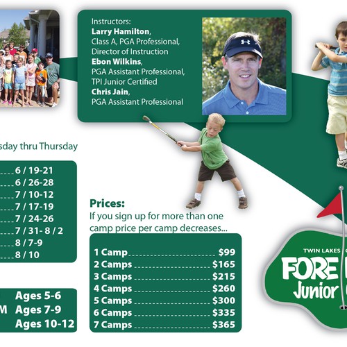 Twin Lakes Golf Academy / FORE KIDZ Junior Golf Camps needs a new print or packaging design Design by V.M.74