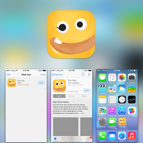 Create a friendly, dynamic icon for a children's storytelling app. Diseño de fOKS