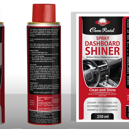 Product Label Design for AEROSOL CAN DASHBOARD SHINER SPRAY Design by DesignSBS