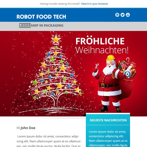 "Erstellt ein ansprechendes und auffälliges Weihnachtsgruß-Mailing für Robot Food TECH" winning Email