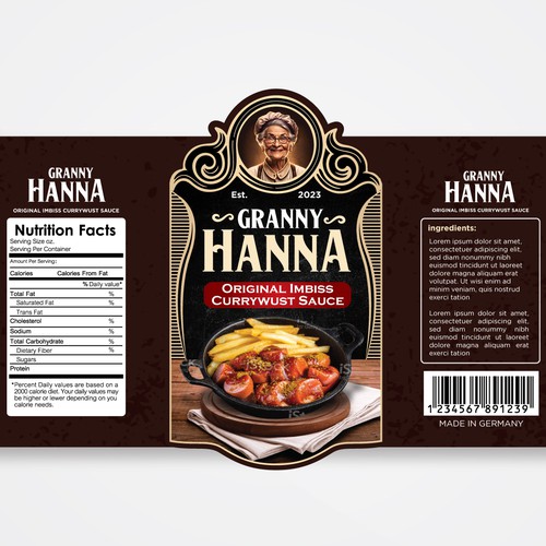 Finest hot curry sauce for german / berlin currywurst: Granny Hanna brings Yummi! Design by M.Siddique