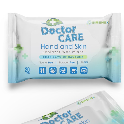 Design di We need an eye-catching packaging for our disinfectant, hand sanitizer wet wipes di GREYYCLOUD