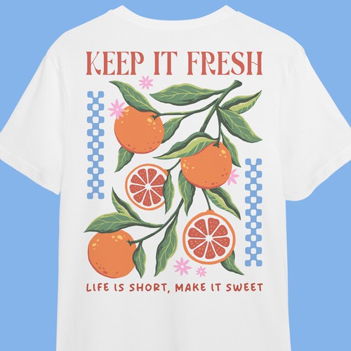 "Retro, vibrant 'Fresh Fruits' summer merch design" winning Other design