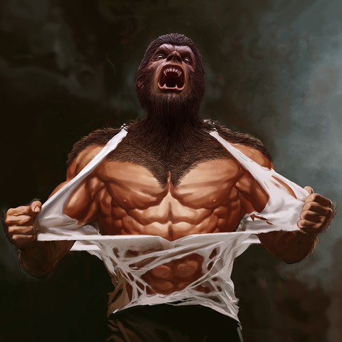 Werewolf design for a bodybuilding brand. Design by santa.mano