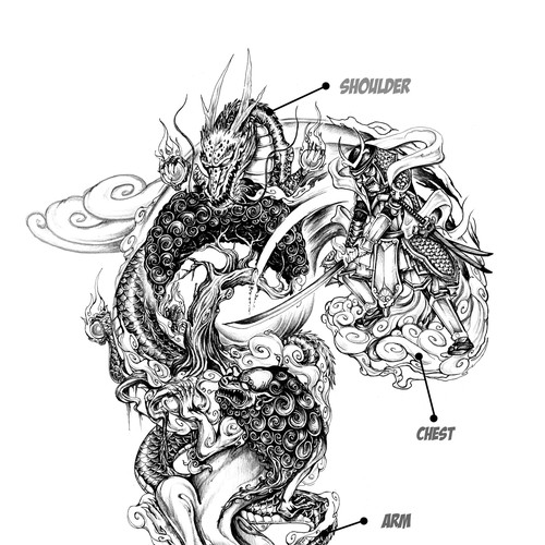 asiatisches S/W-Tattoo /  black&white tattoo asian style Design by simbe