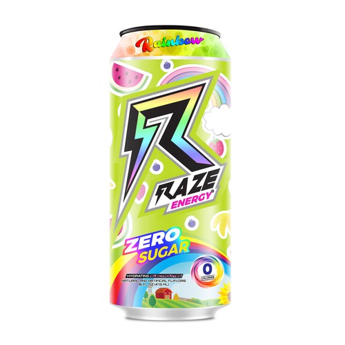 Raze energy rainbow flavor can | Product label contest | 99designs
