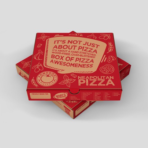 Fun, functional pizza box for Neapolitan pizzeria. Design by Kula Studio