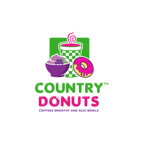 Design We need a modern exciting logo to encompasses our Name Country Donuts Coffee smoothy bowls di ropix