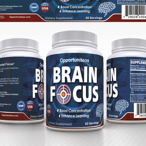 Create product label for Brain Focus supplement Design réalisé par lantonx