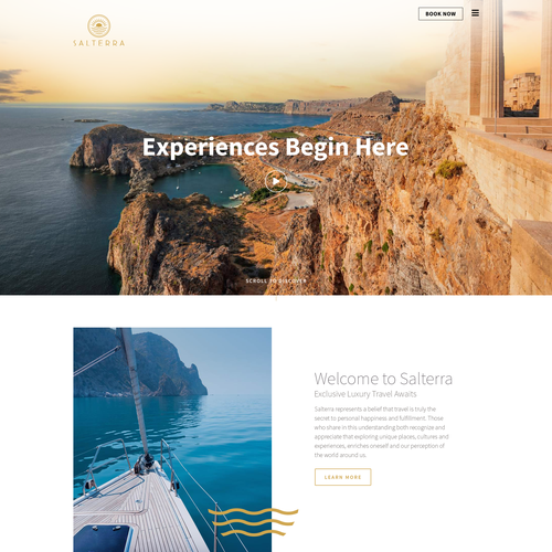 Create a beautiful dreamlike landing page for a luxury travel experience. Design by Web Hub