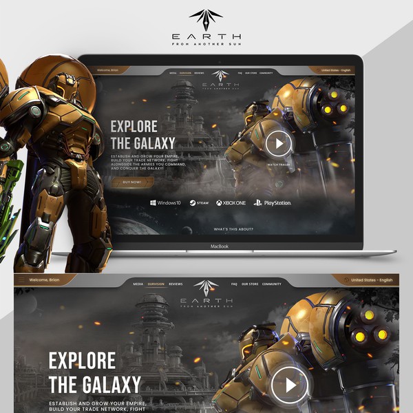 Design by posspoint titled "Gaming website high-quality realistic Sci-Fi FPS game for PC/Consoles"